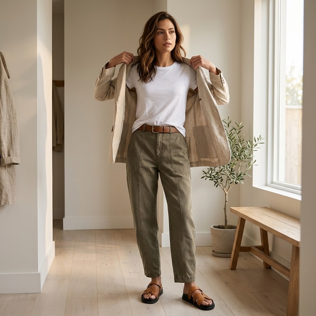 Women's high waist utility trousers - detail