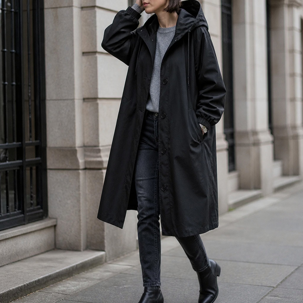 Women's long hooded coat - detail