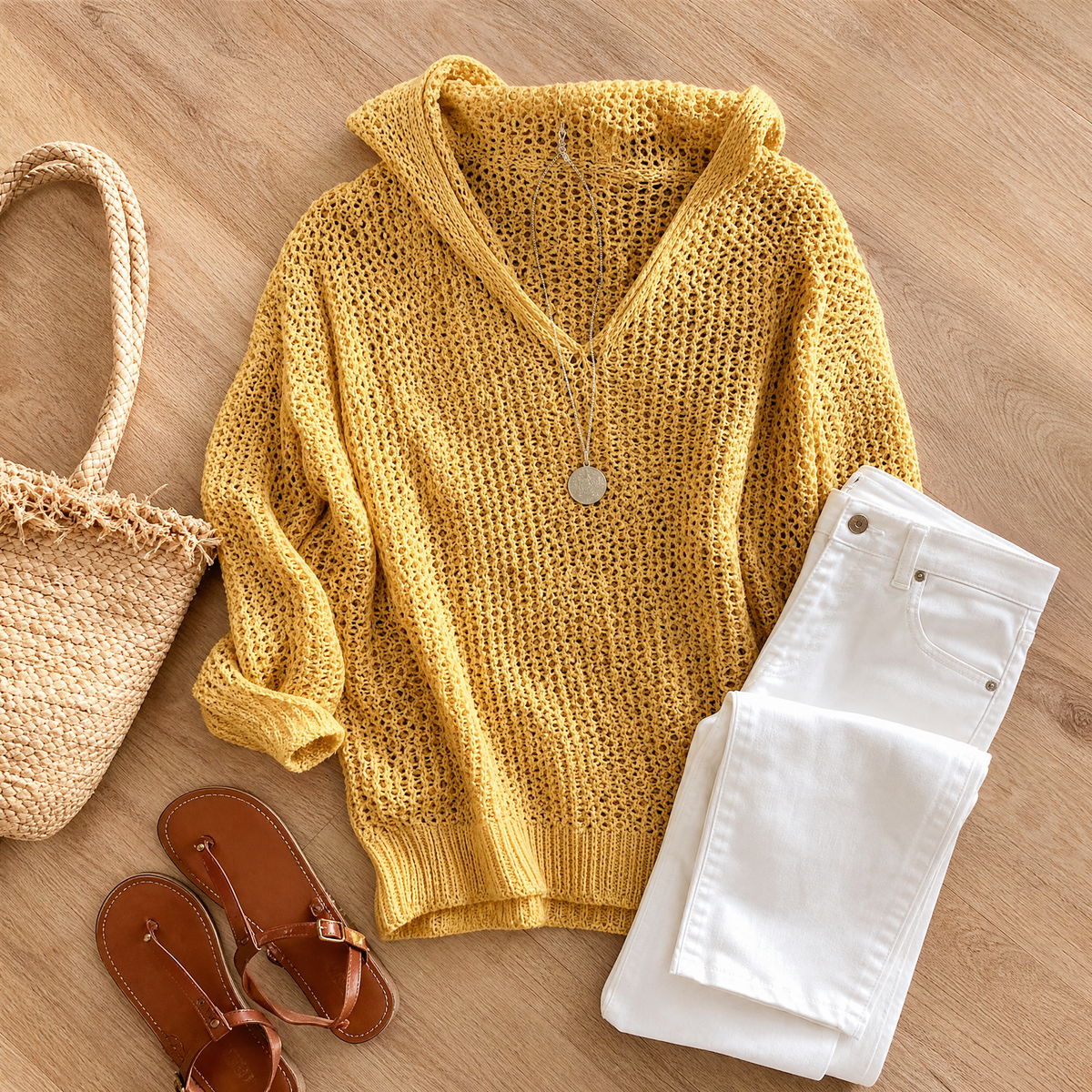 Women's open knit hooded jumper - detail