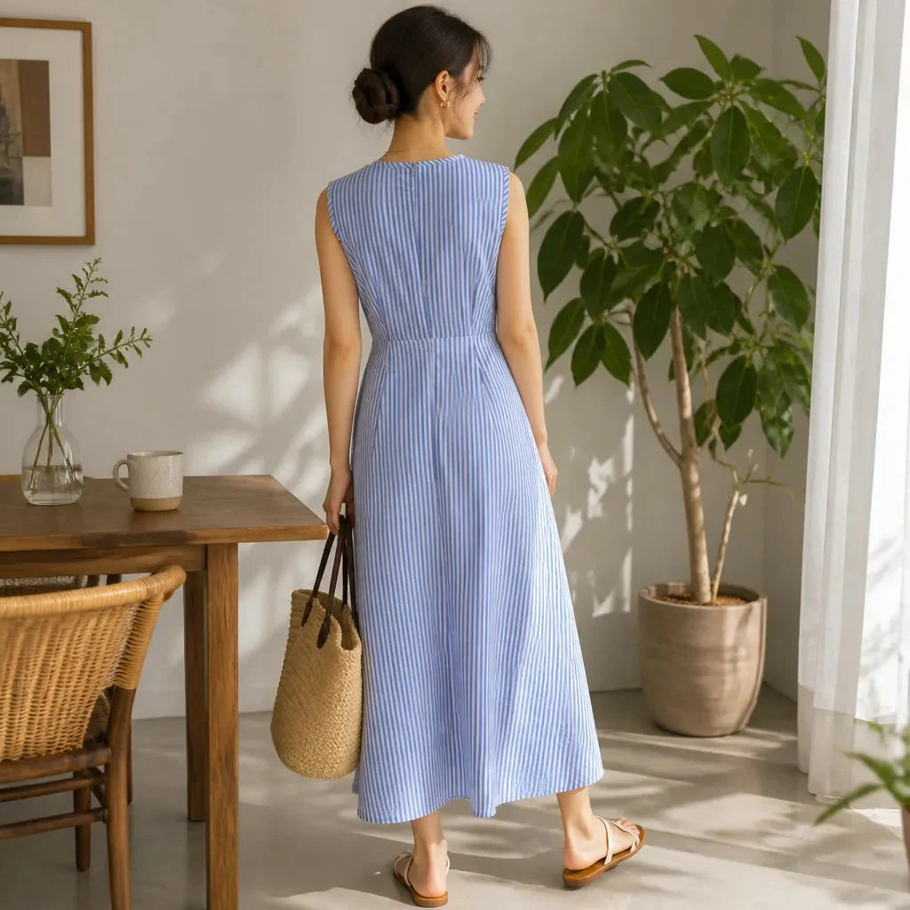 Women's striped maxi dress - detail