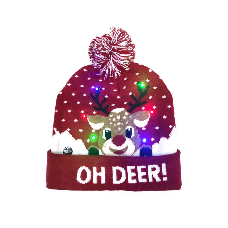 Knitted light-up Christmas beanie with a lettered turn-up and big pompom