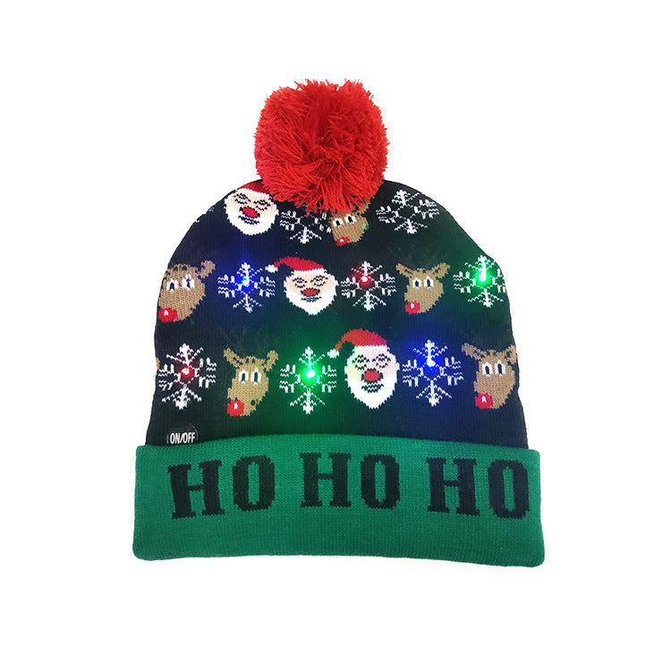 Knitted light-up Christmas beanie with a lettered turn-up and big pompom