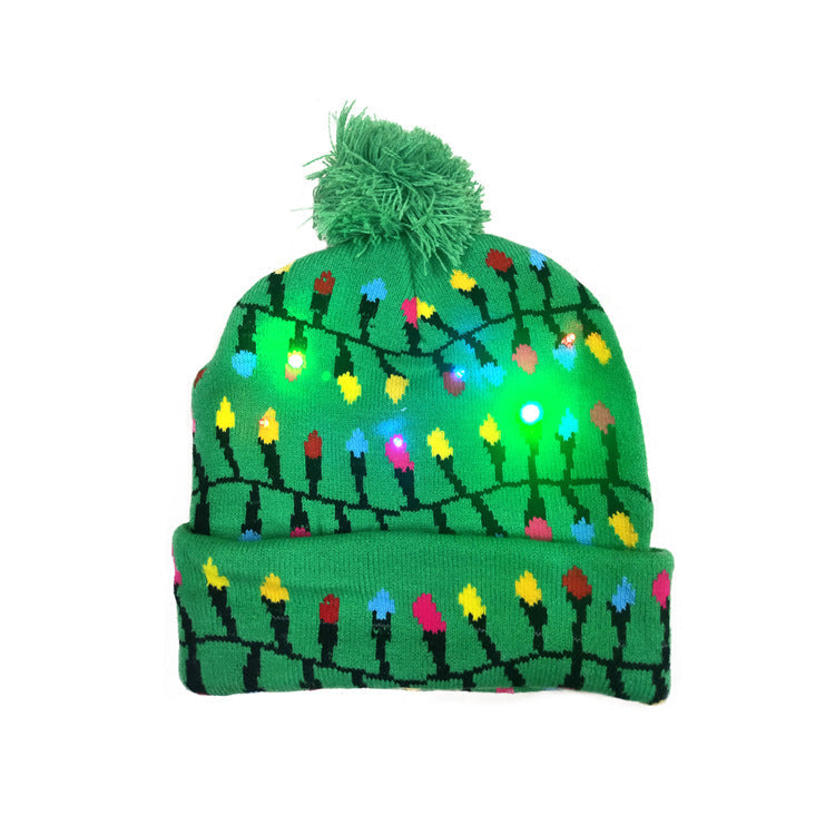 Knitted light-up Christmas beanie with a lettered turn-up and big pompom