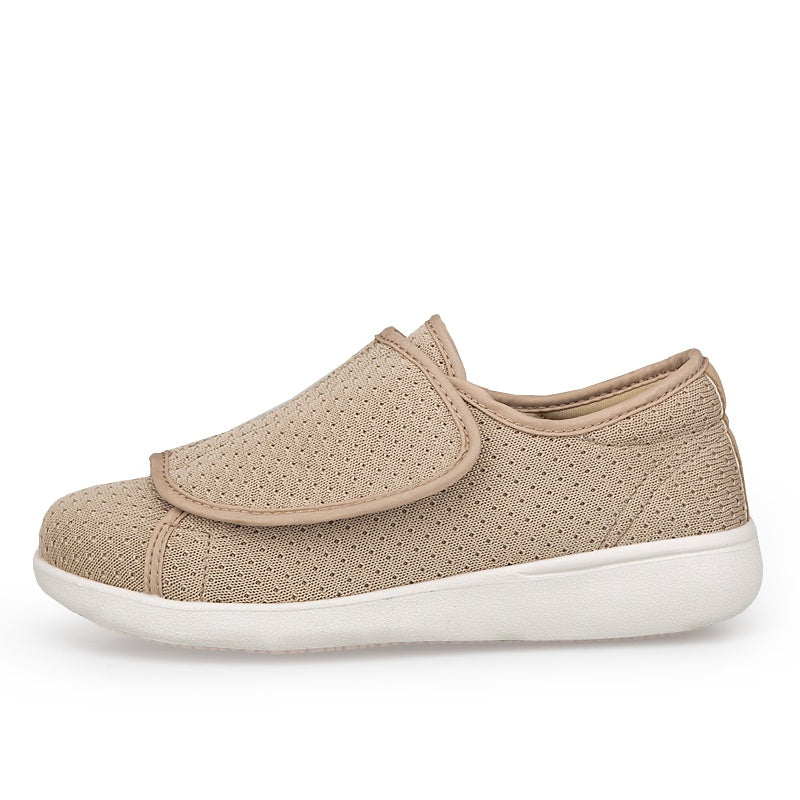 Lightweight diabetic shoe for wide feet with a wide touch-fastening flap - beige