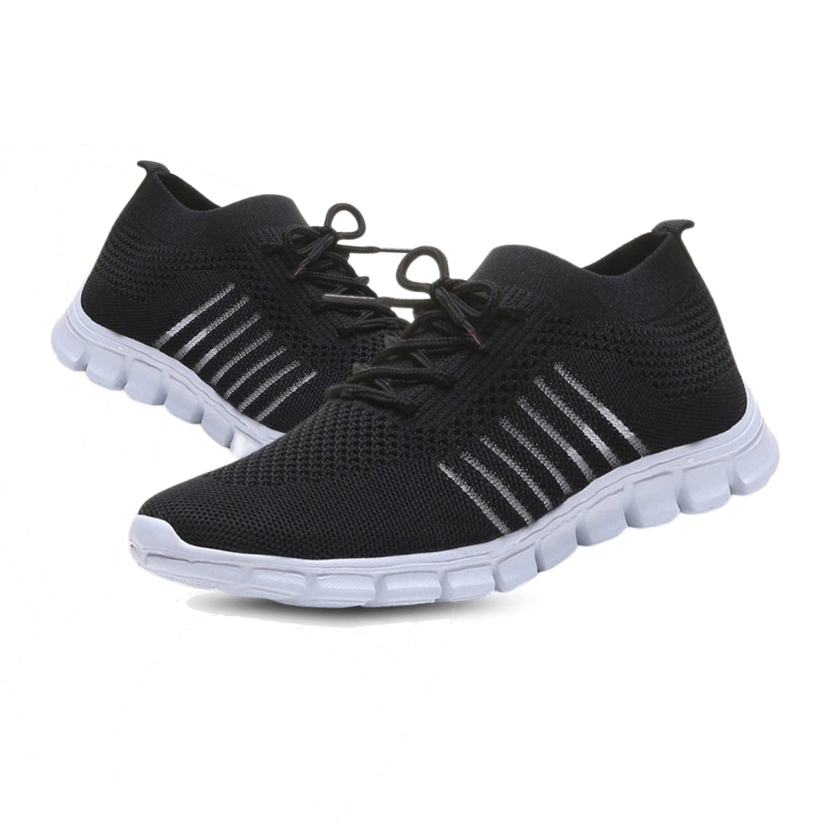Women's lightweight ergonomic knit trainers with a flexible white sole