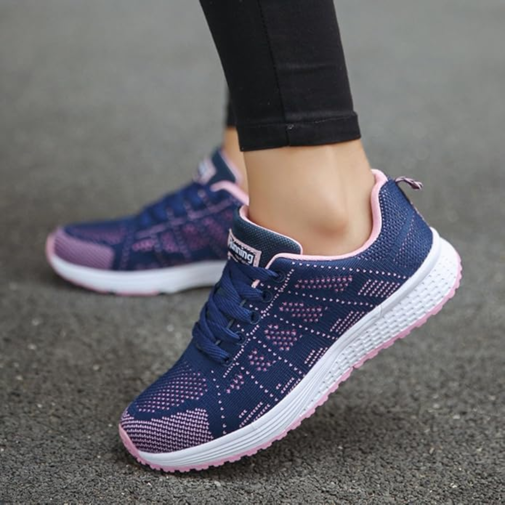 Women's lightweight knit trainers with a white foam sole