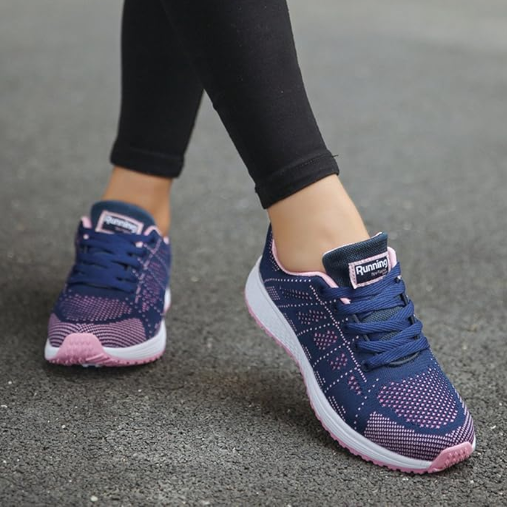 Women's lightweight knit trainers with a white foam sole