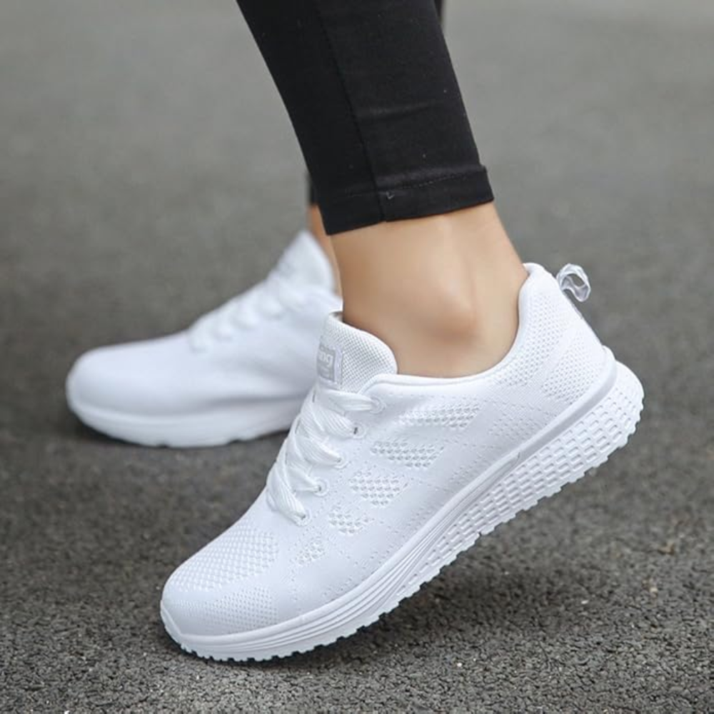 Women's lightweight knit trainers with a white foam sole