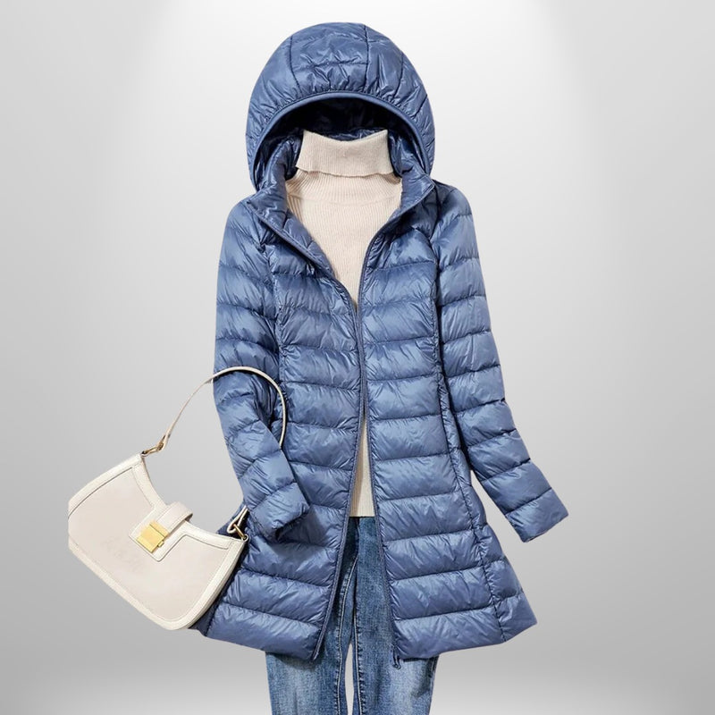 Women's lightweight padded coat with a detachable hood