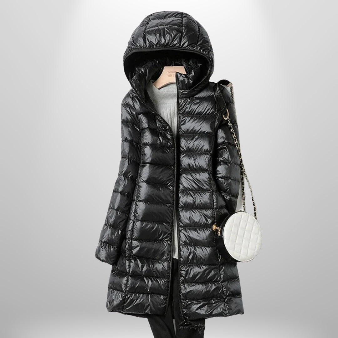 Women's lightweight padded coat with a detachable hood - black