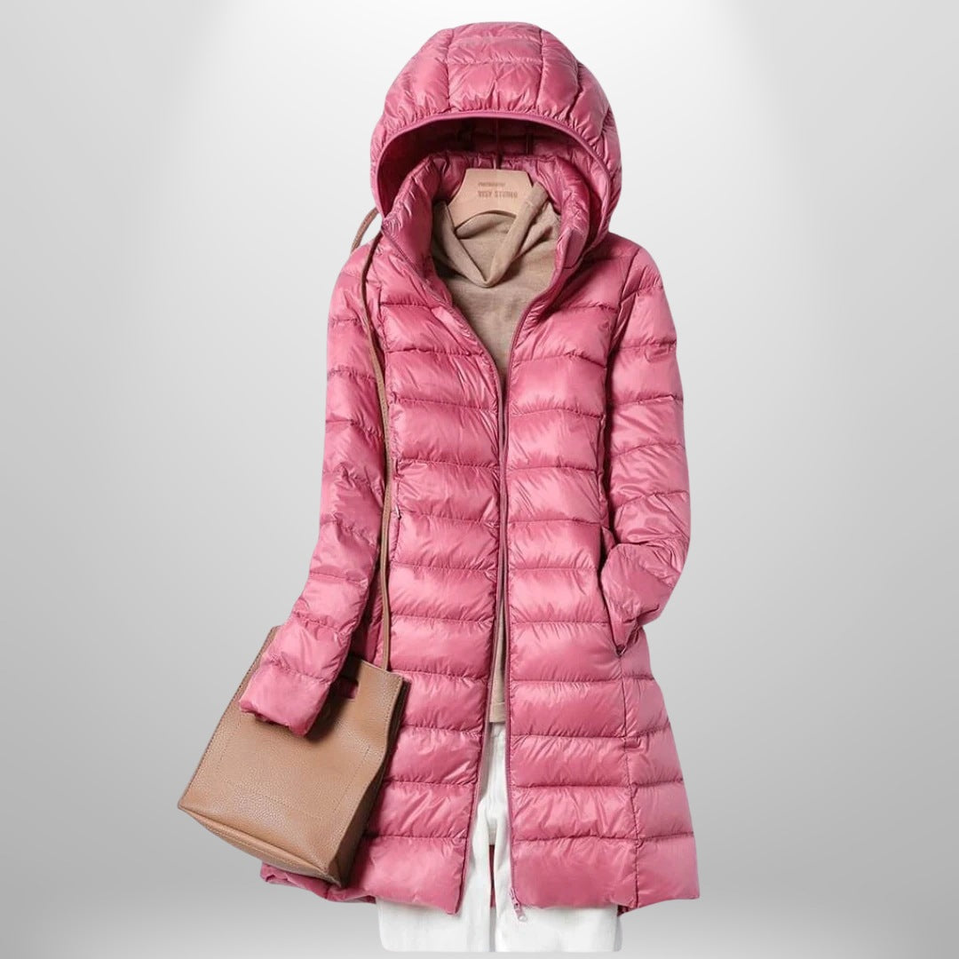 Women's lightweight padded coat with a detachable hood - pink