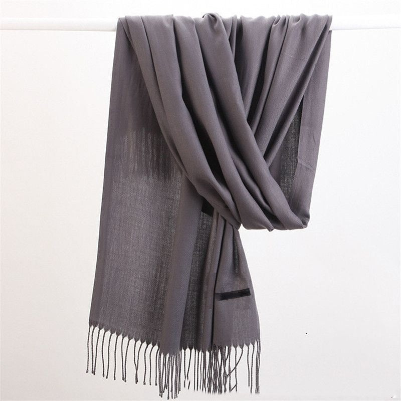 Women's lightweight plain scarf with a short fringe at both ends - grey