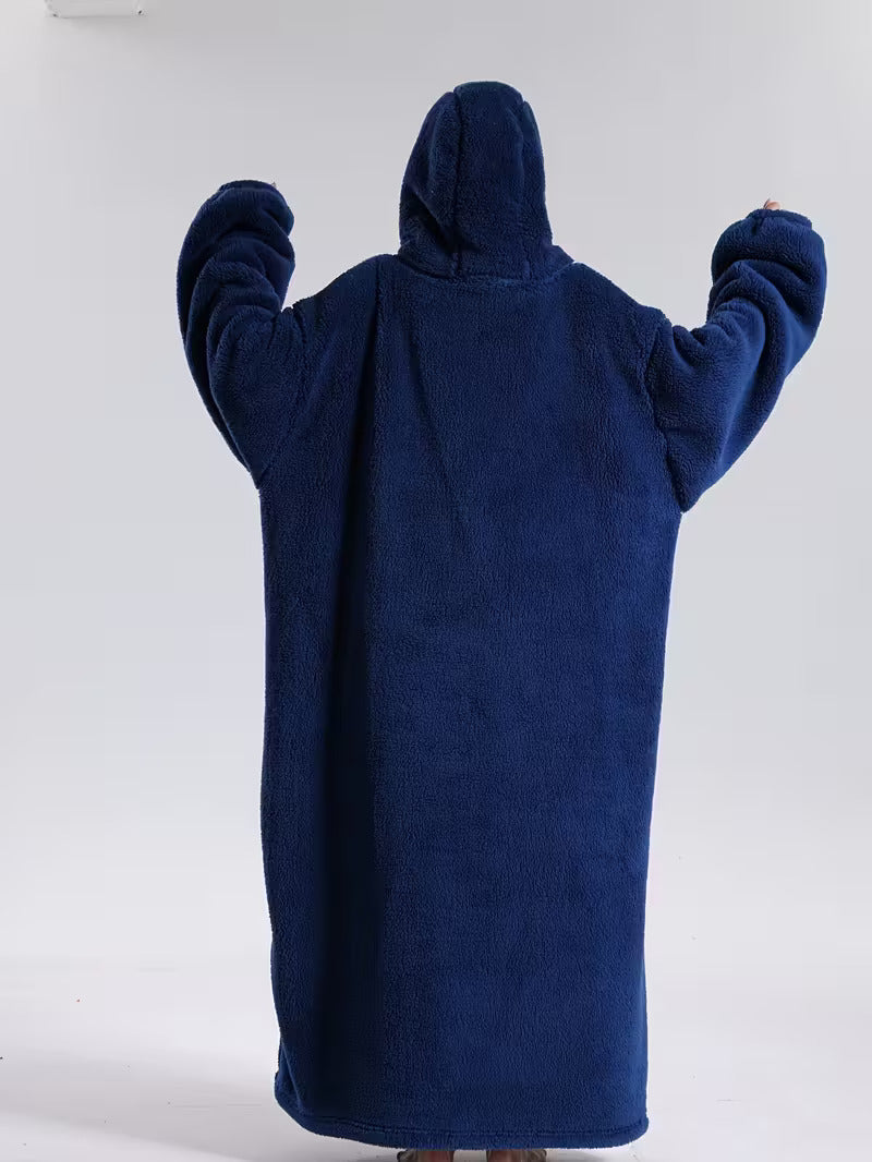 Extra long blanket hoodie with an apple-shaped pocket - navy, back