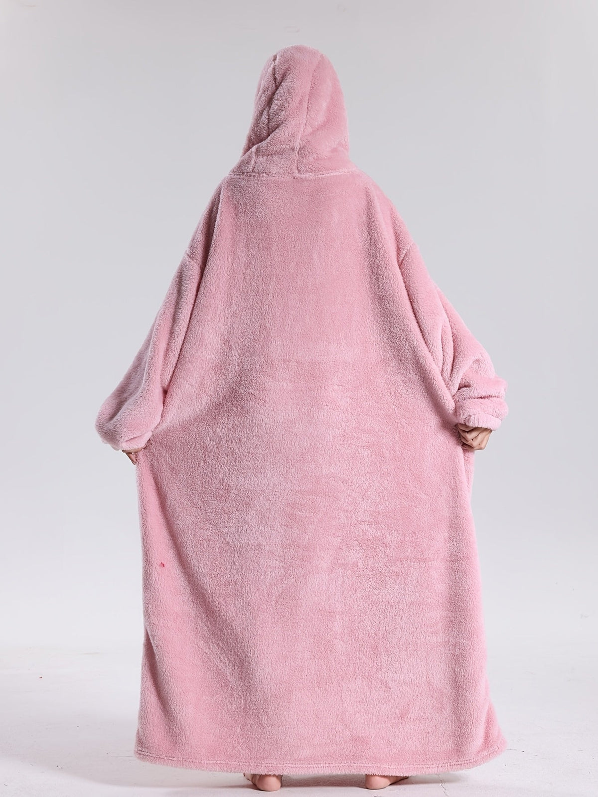 Extra long blanket hoodie with an apple-shaped pocket - pink, back