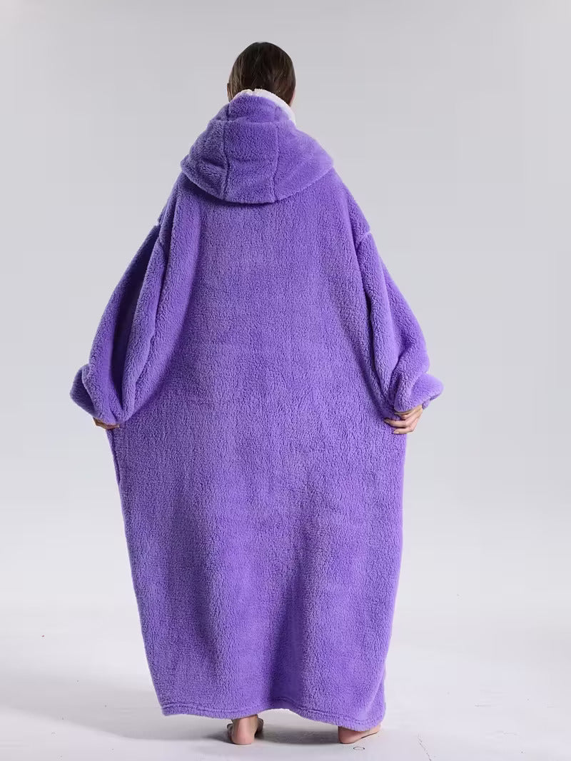 Extra long blanket hoodie with an apple-shaped pocket - purple, back
