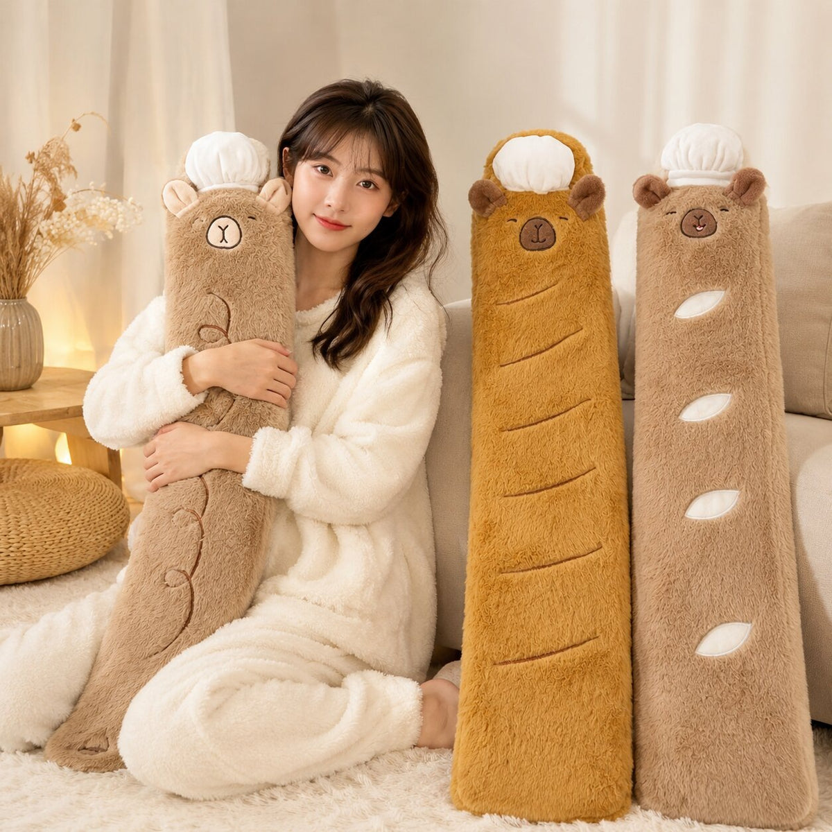 Long 3 litre capybara hot water bottle with a plush cover and chef's hat - view 4