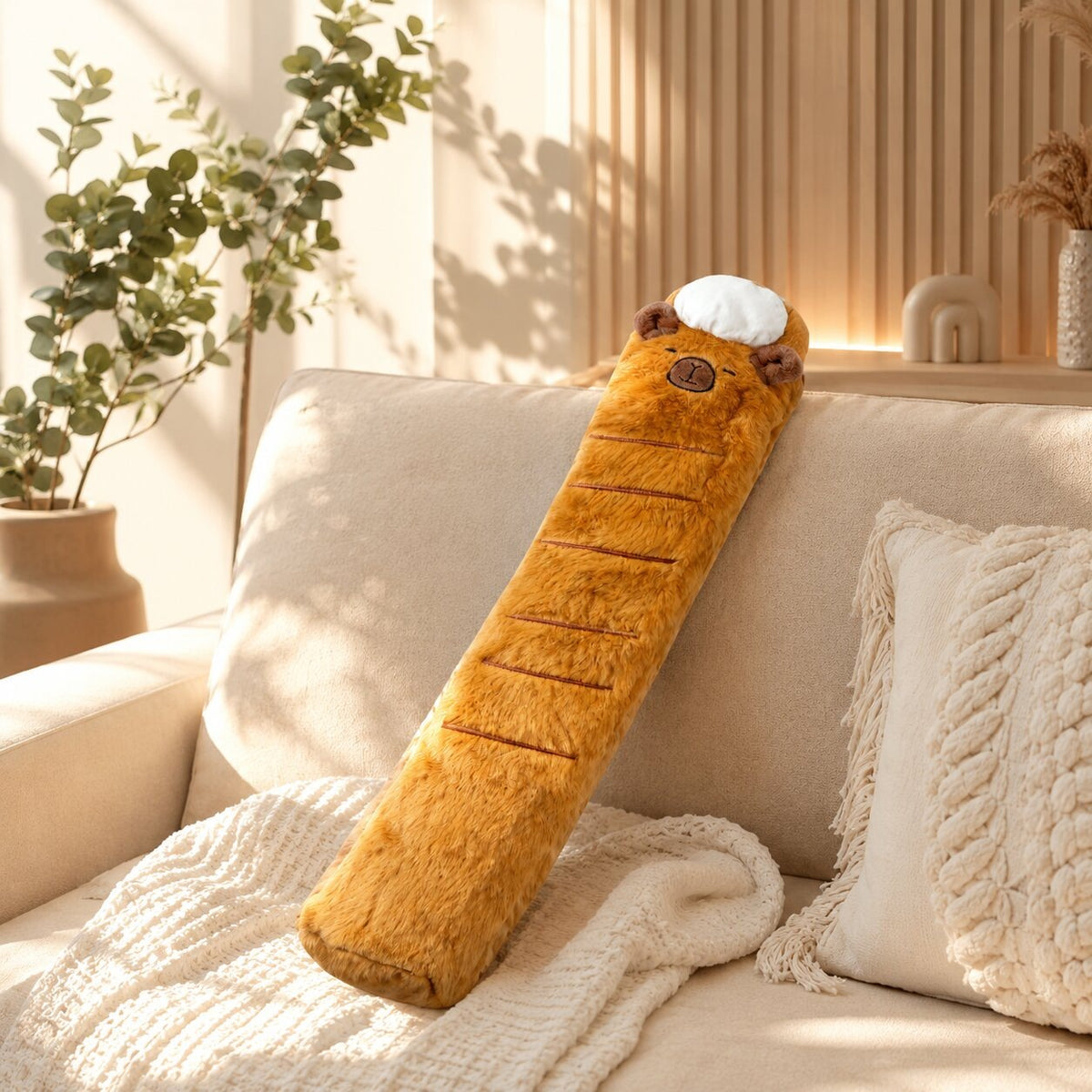 Long 3 litre capybara hot water bottle with a plush cover and chef's hat - view 5