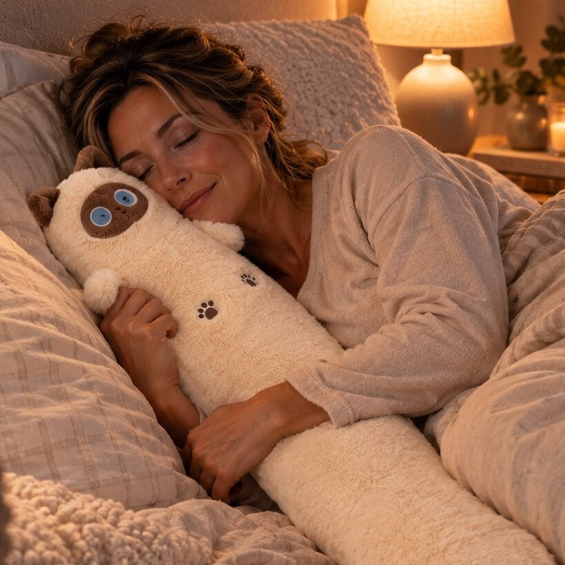 Long 75 cm cat hot water bottle with a soft plush cover - view 2