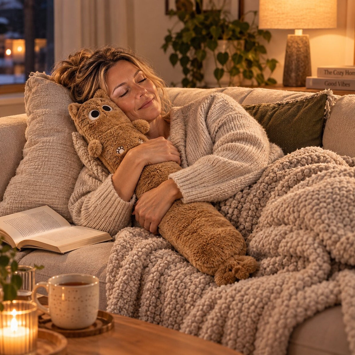 Long 75 cm cat hot water bottle with a soft plush cover - view 3