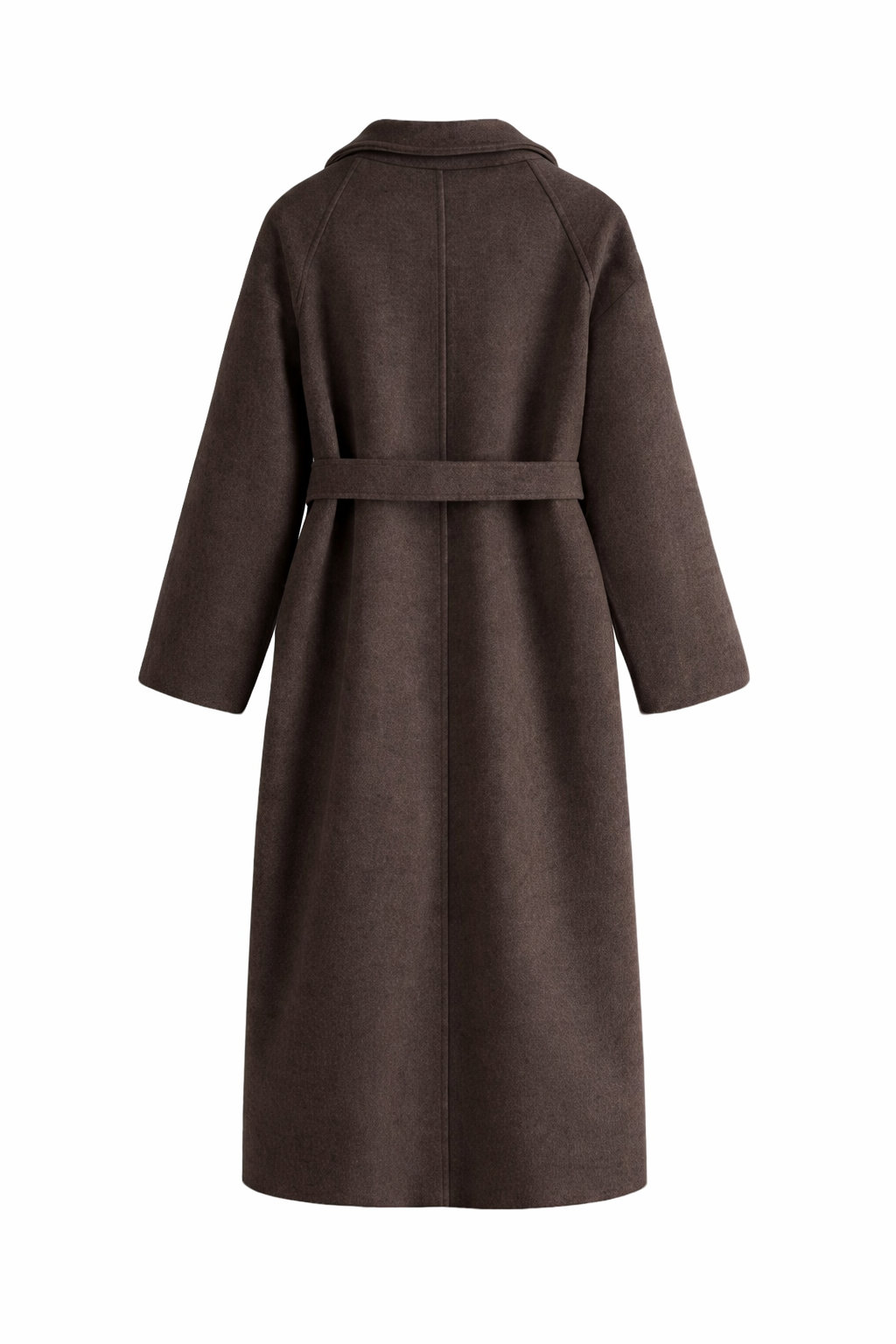 Women's long coat with a notch lapel and tie belt