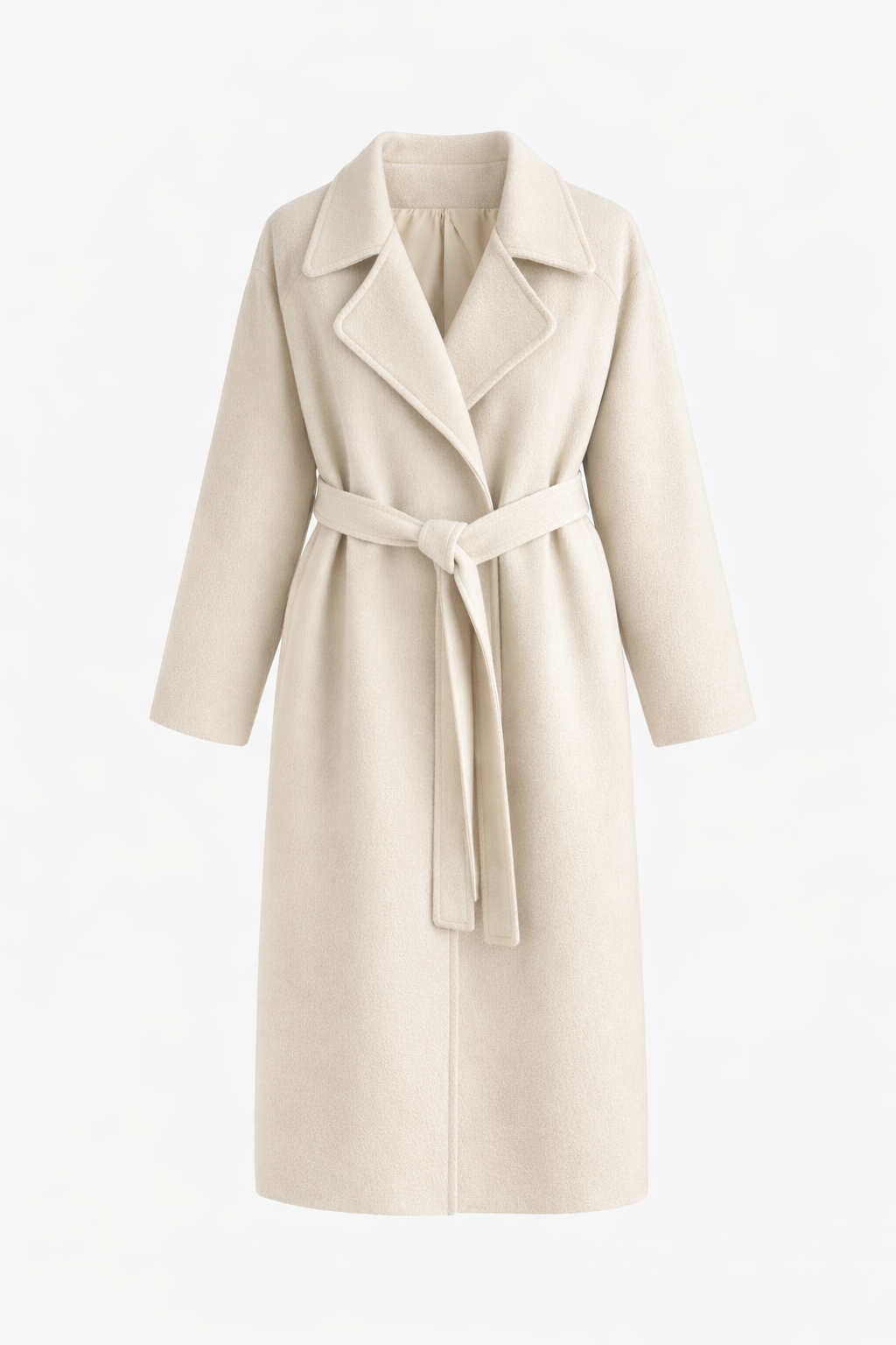 Women's long coat with a notch lapel and tie belt - off-white