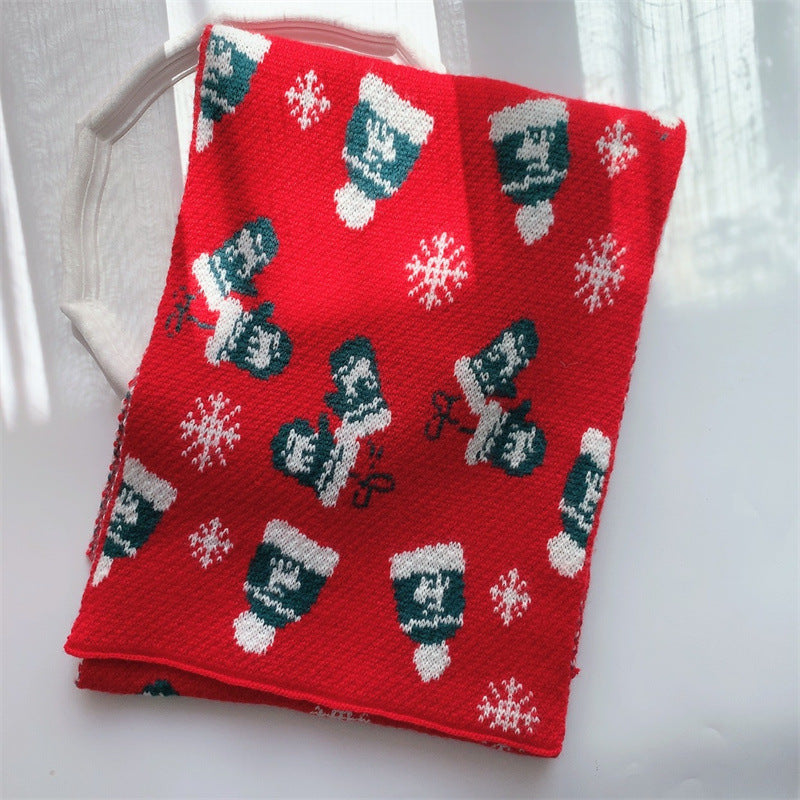 Long knitted Christmas scarf with a festive jacquard pattern, 175 cm - red mittens and hats