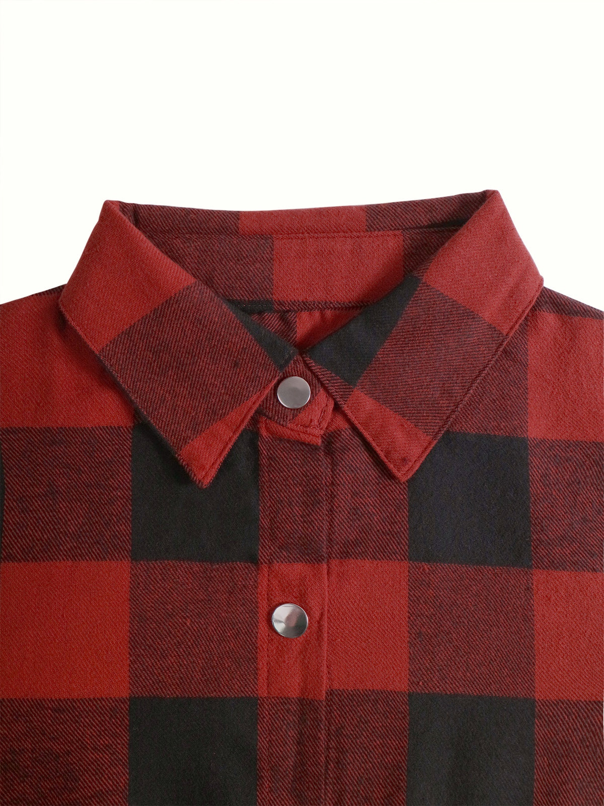 Longline check shirt for women in a large buffalo check with button front and curved hem