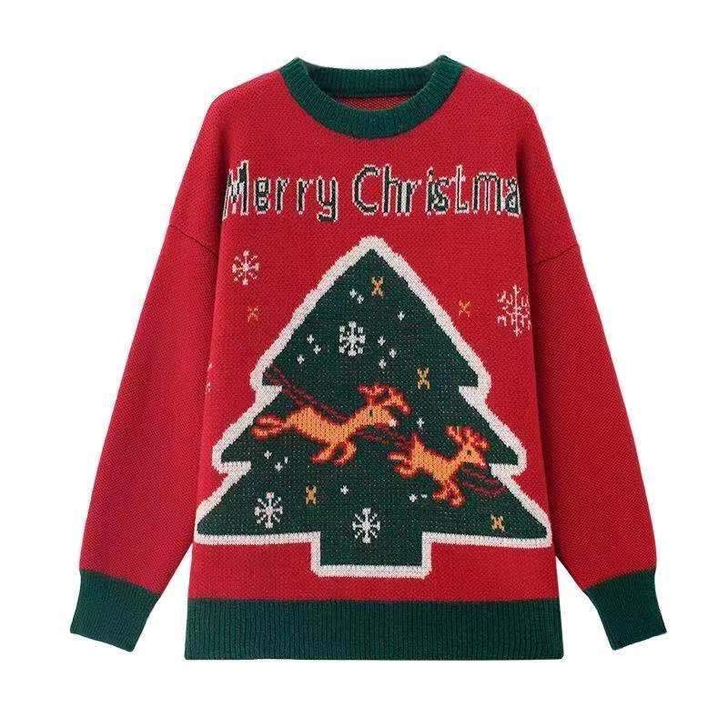 Women's longline oversized Christmas jumper with Merry Christmas and a tree or Father Christmas