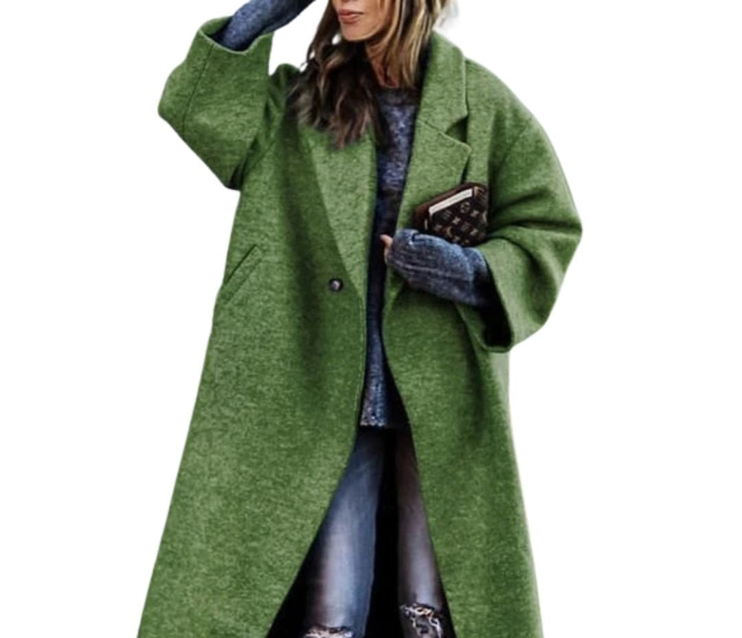 Women's longline oversized coat with notch lapels and dropped shoulders - green