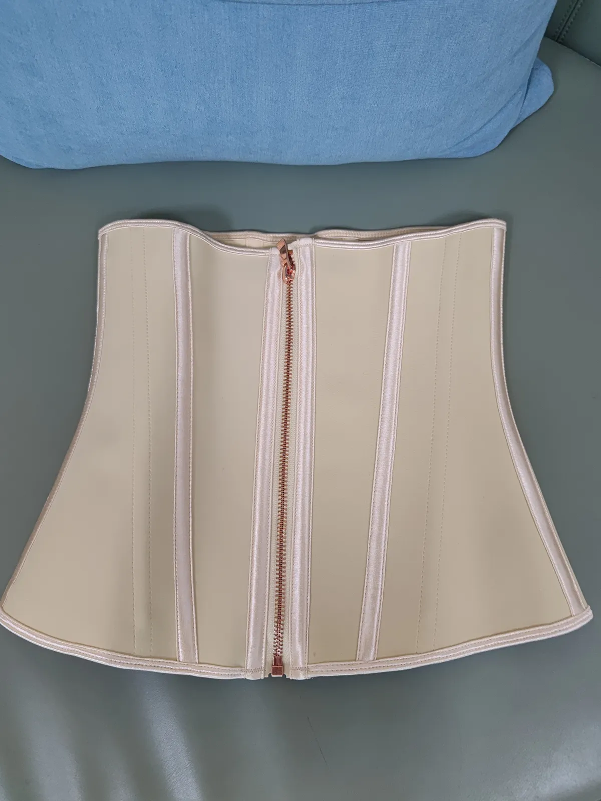 Longline underbust corset with boning, zip front and inner hooks - beige
