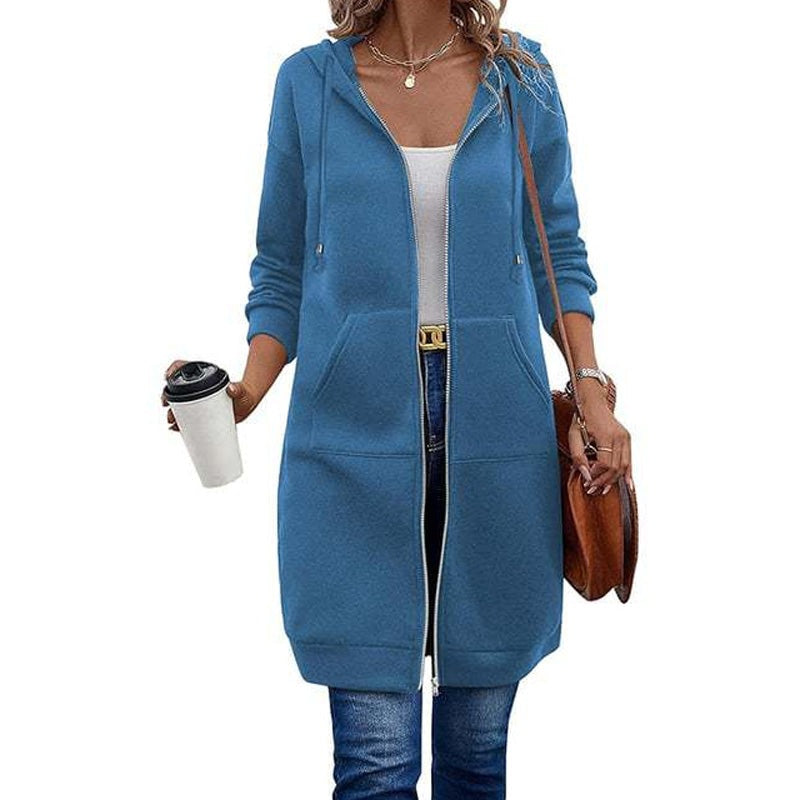 Longline zip-up hooded cardigan in sweatshirt fabric