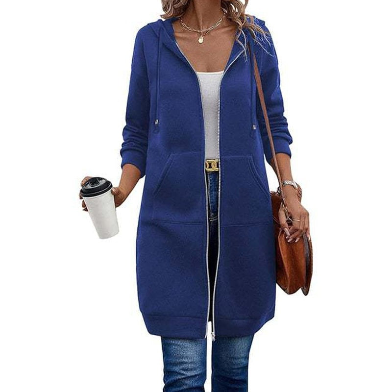 Longline zip-up hooded cardigan in sweatshirt fabric - cobalt blue