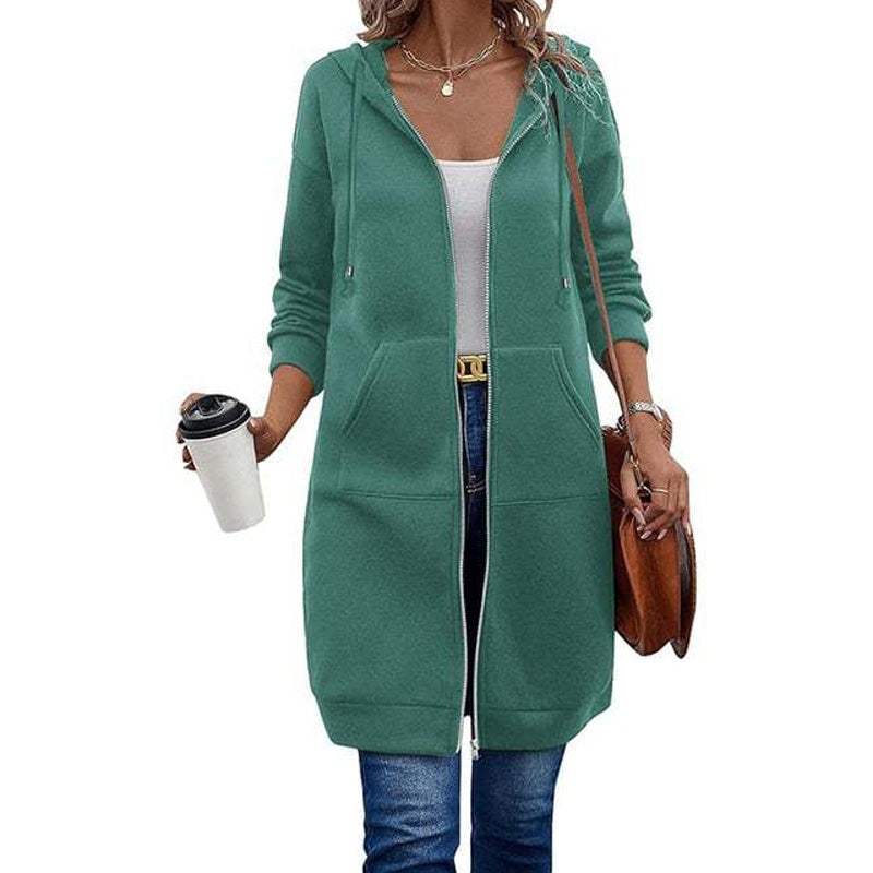 Longline zip-up hooded cardigan in sweatshirt fabric - jade green