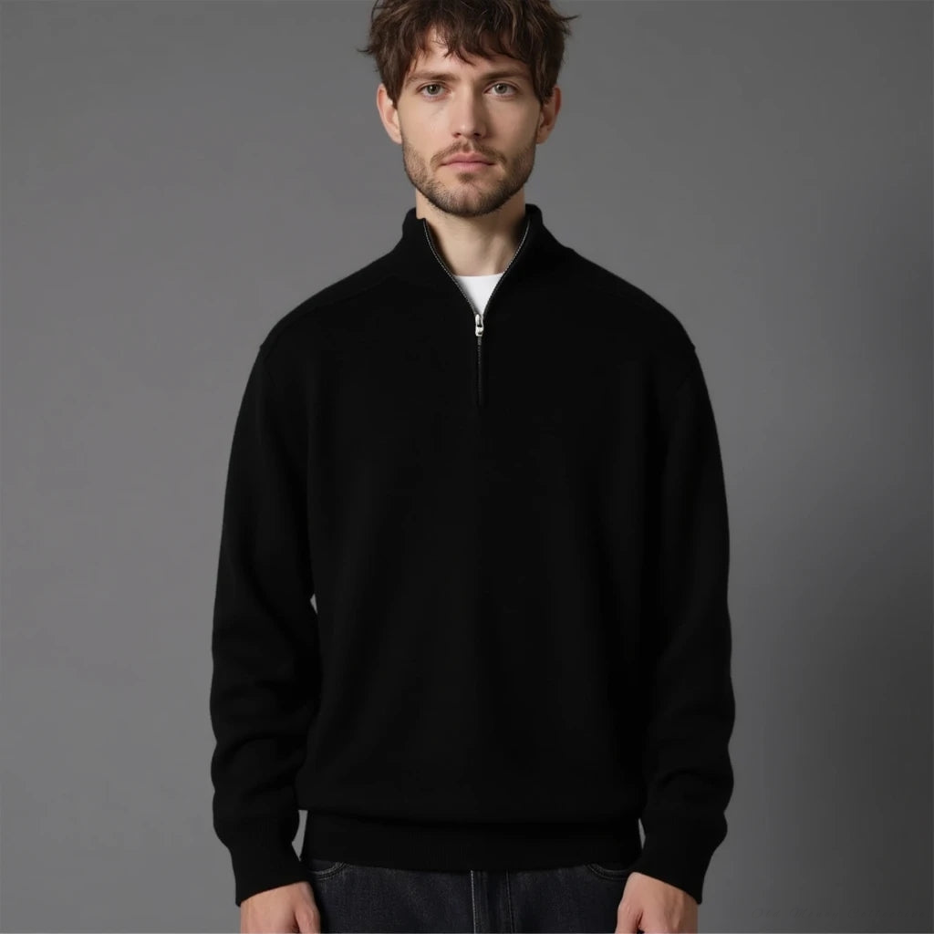 Men's soft half-zip jumper in Black