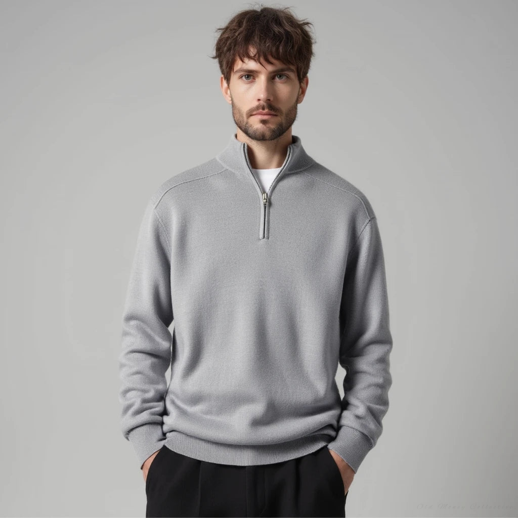 Men's soft half-zip jumper in Light Grey