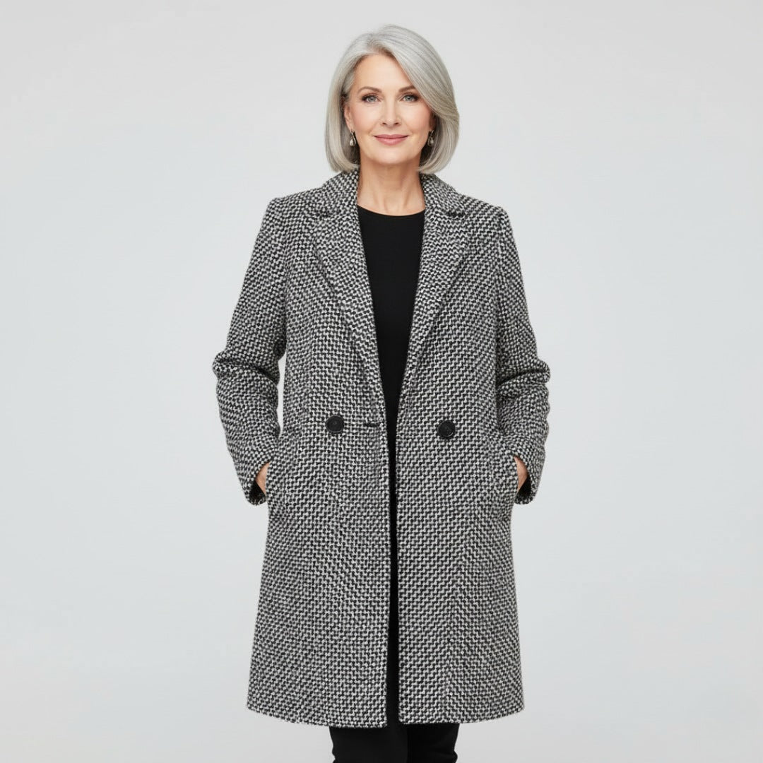Women's marled coat with lapels and a quilted lining - grey marl