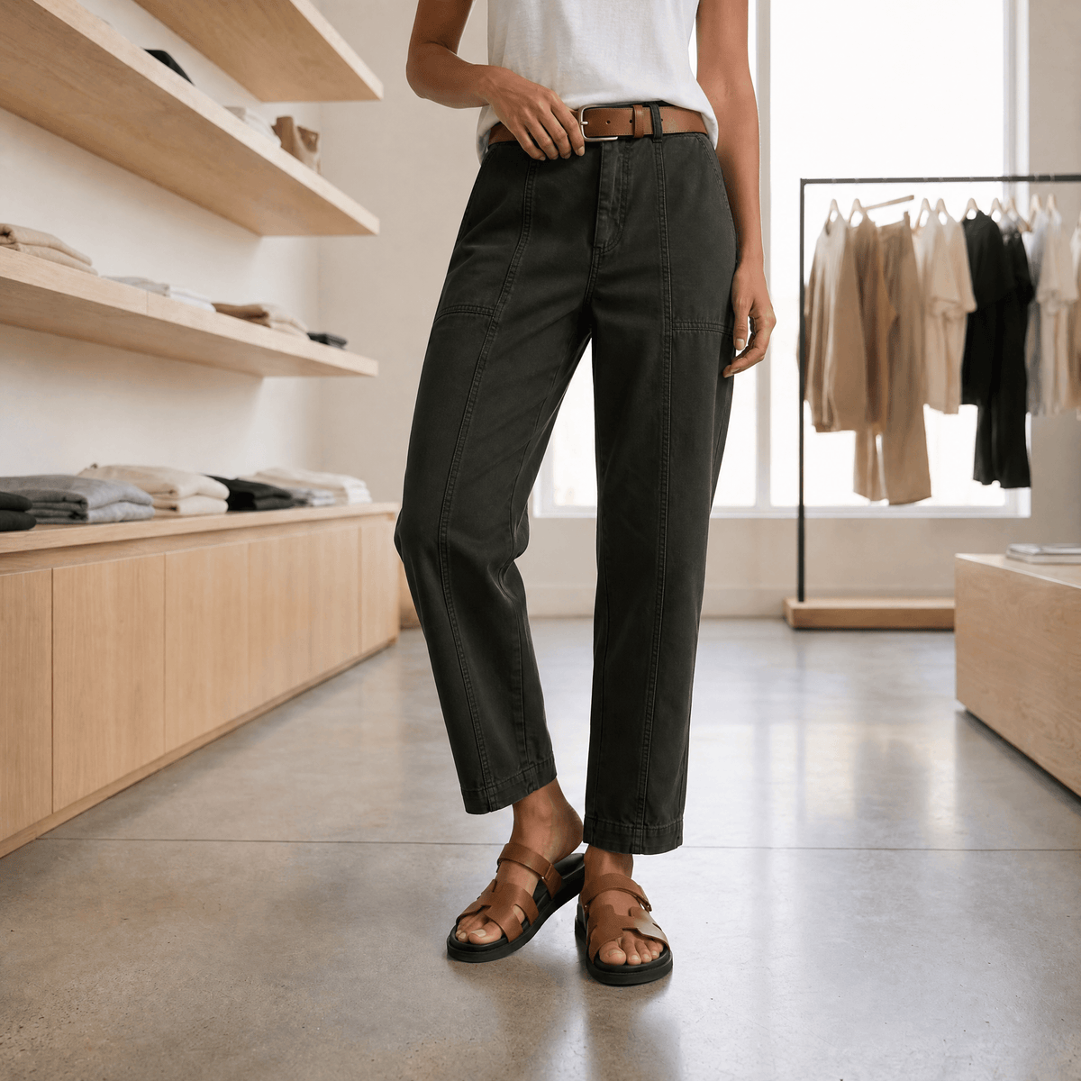 Women's high waist utility trousers in Deep Olive