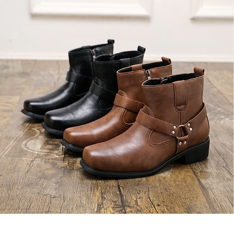 Men's ankle boots in PU leather with an inside zip, ring strap and square toe - view 12