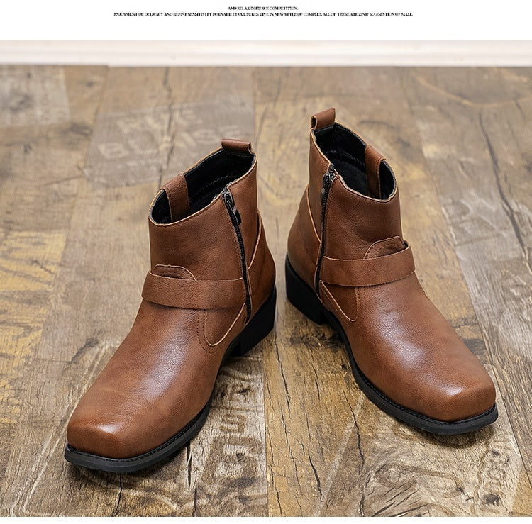 Men's ankle boots in PU leather with an inside zip, ring strap and square toe - view 13