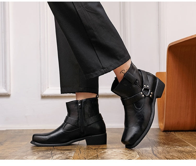 Men's ankle boots in PU leather with an inside zip, ring strap and square toe - view 16