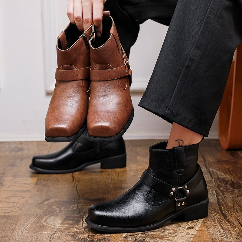 Men's ankle boots in PU leather with an inside zip, ring strap and square toe - view 6