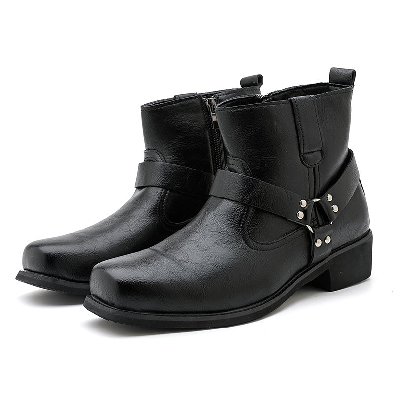 Men's ankle boots in PU leather with an inside zip, ring strap and square toe - view 7