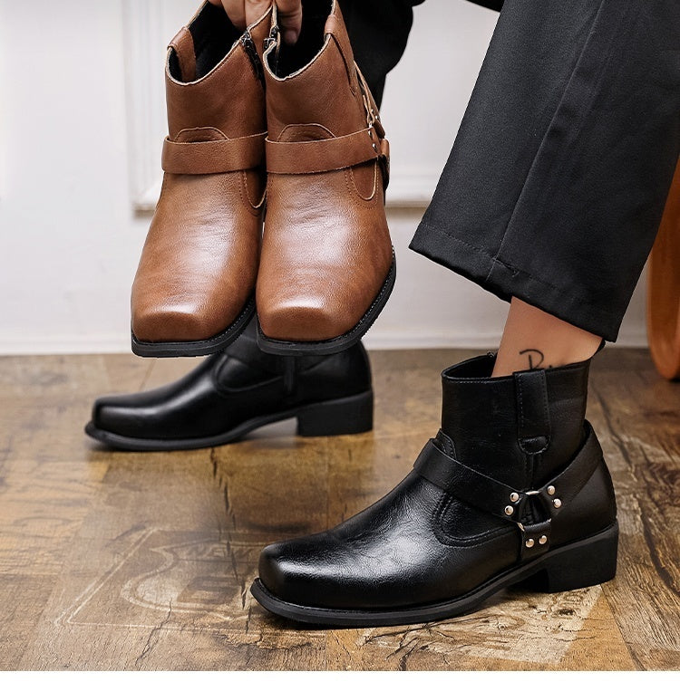 Men's ankle boots in PU leather with an inside zip, ring strap and square toe - view 9