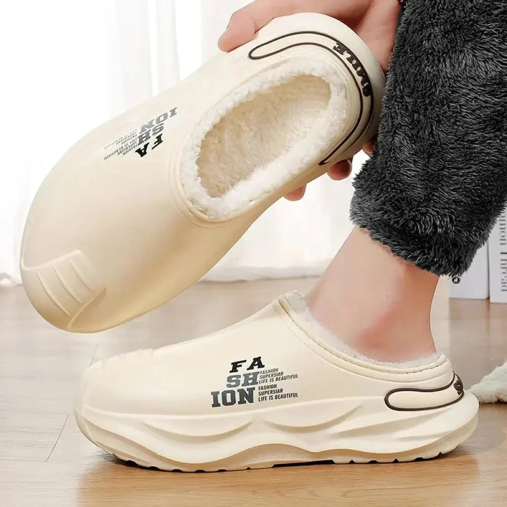 Men's mule slippers with arch support footbed, plush lining and a thick sole with tread - view 2