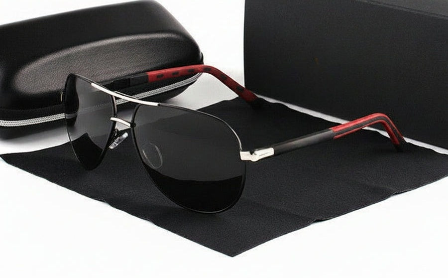 Men's aviator sunglasses with teardrop lenses, a thin metal frame and double bridge - black/silver