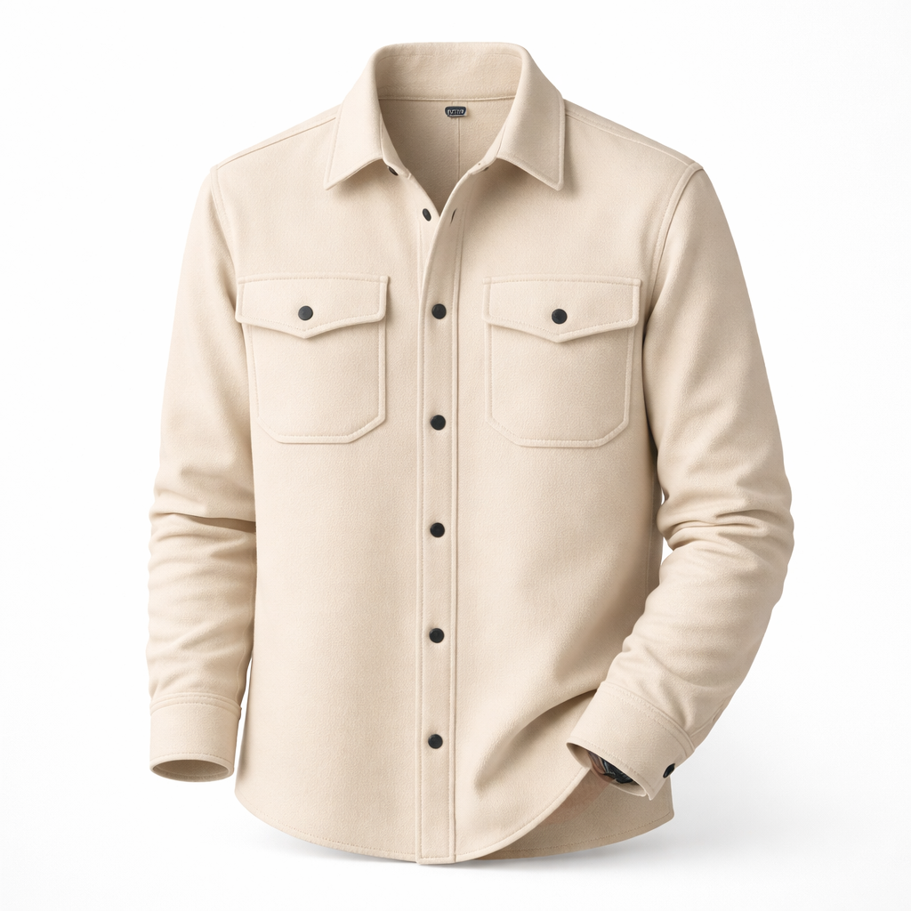 Men's brushed overshirt with two flap chest pockets - cream