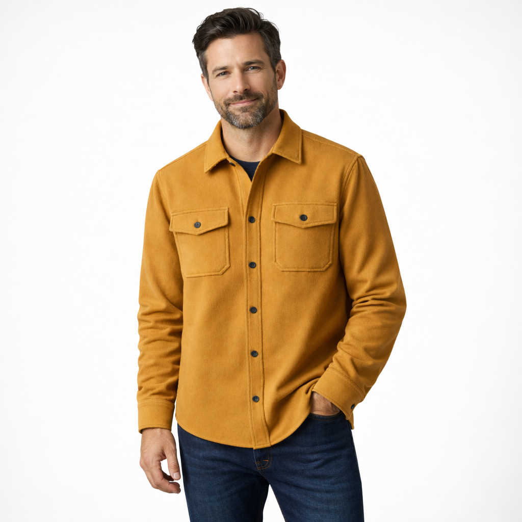 Men's brushed overshirt with two flap chest pockets