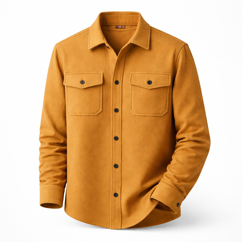Men's brushed overshirt with two flap chest pockets - ochre