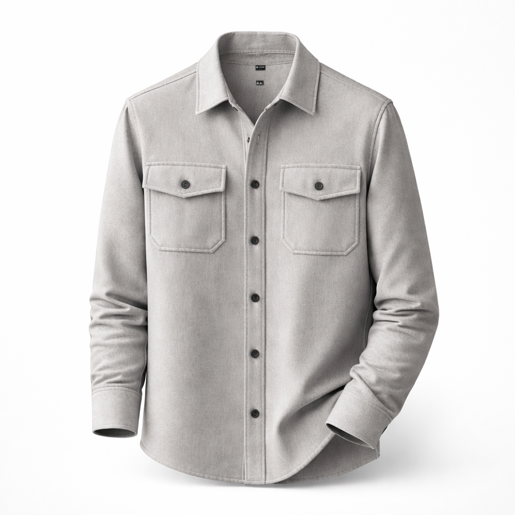 Men's brushed overshirt with two flap chest pockets - light grey