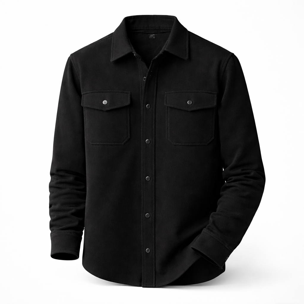 Men's brushed overshirt with two flap chest pockets - black